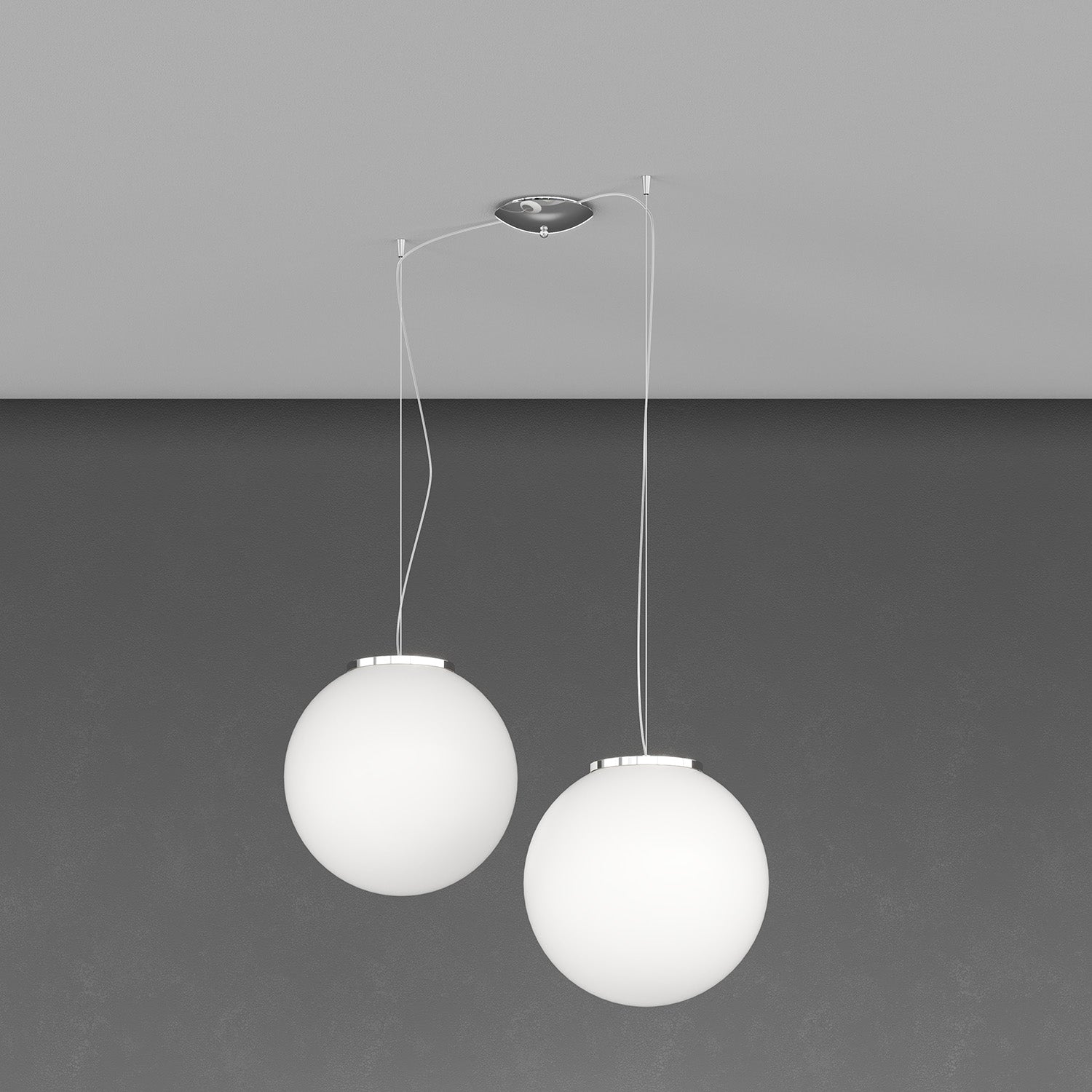 Lampadario Contemporaneo Mars Metallo Cromo Vetro Bianco 2 Luci E27 D35Cm