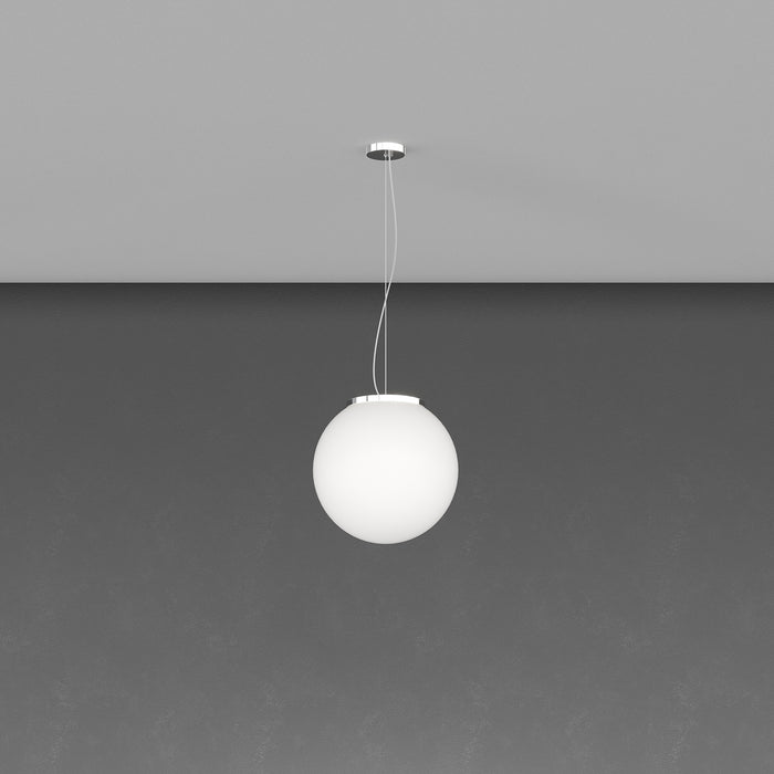 Lampadario Contemporaneo Mars Metallo Cromo Vetro Bianco 1 Luce E27 D30Cm