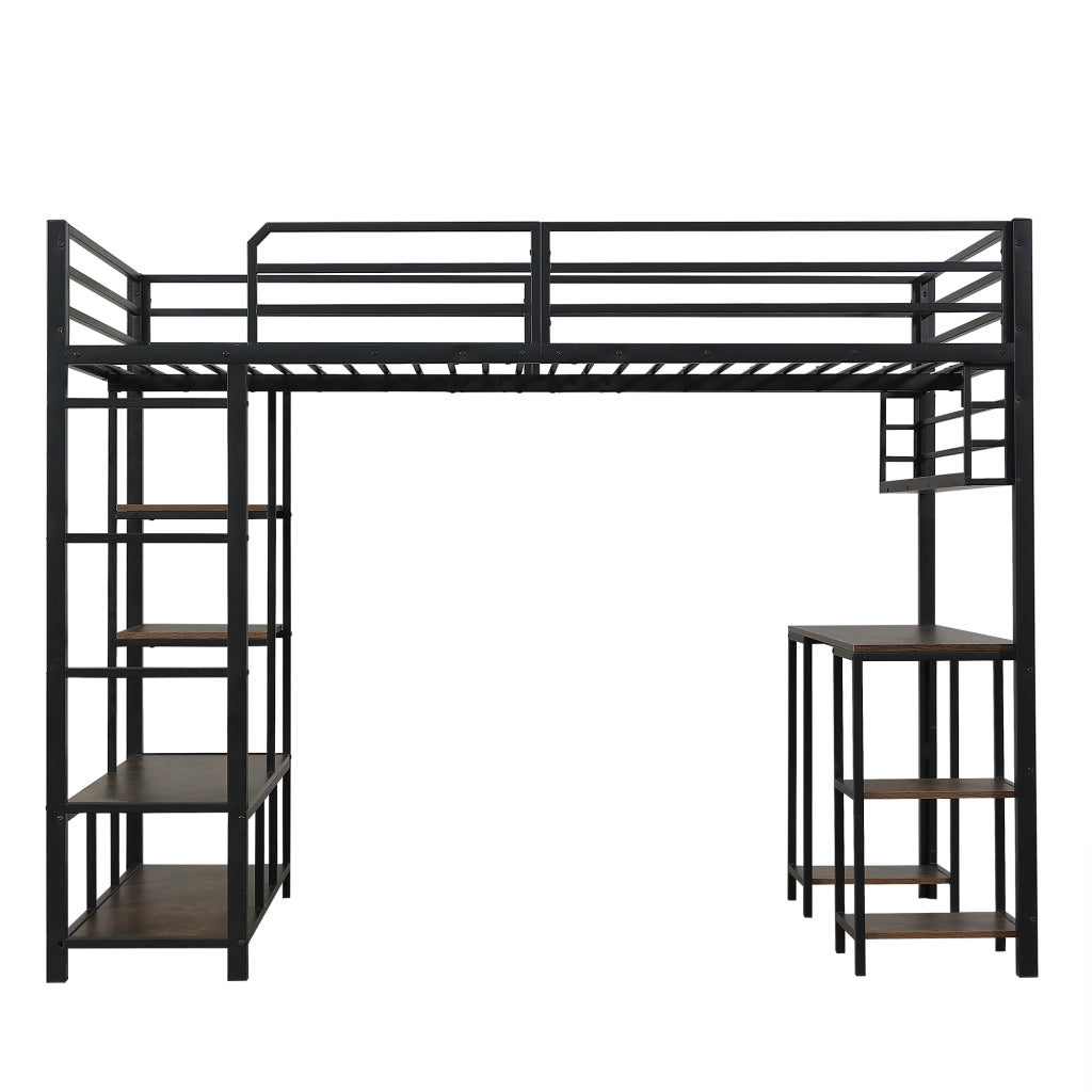 LETTO a soppalco 120x200 cm con scrivania integrata, nero e noce scuro