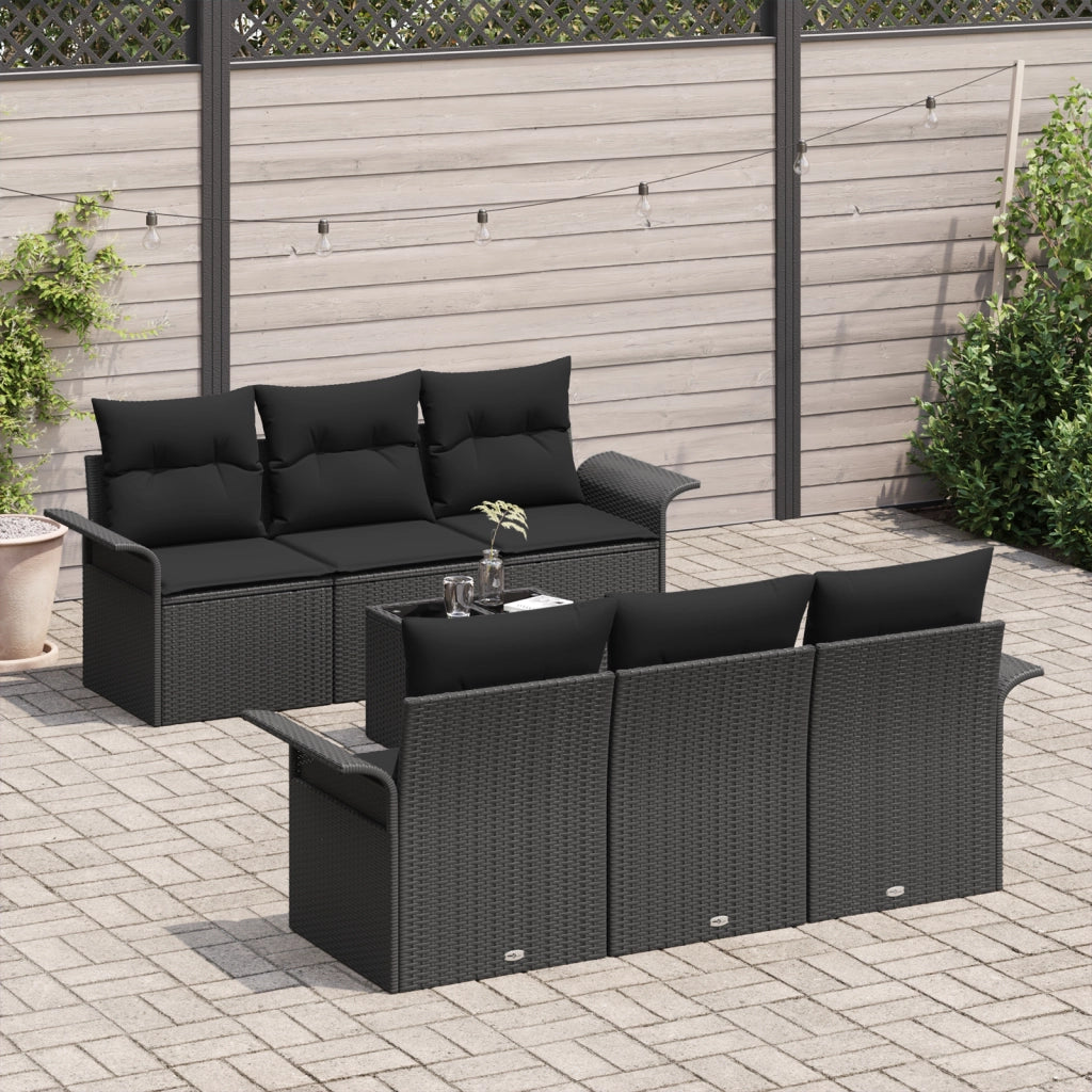 Set di Divani da Giardino a 7 Pezzi con Cuscini Nero Rattan Poly