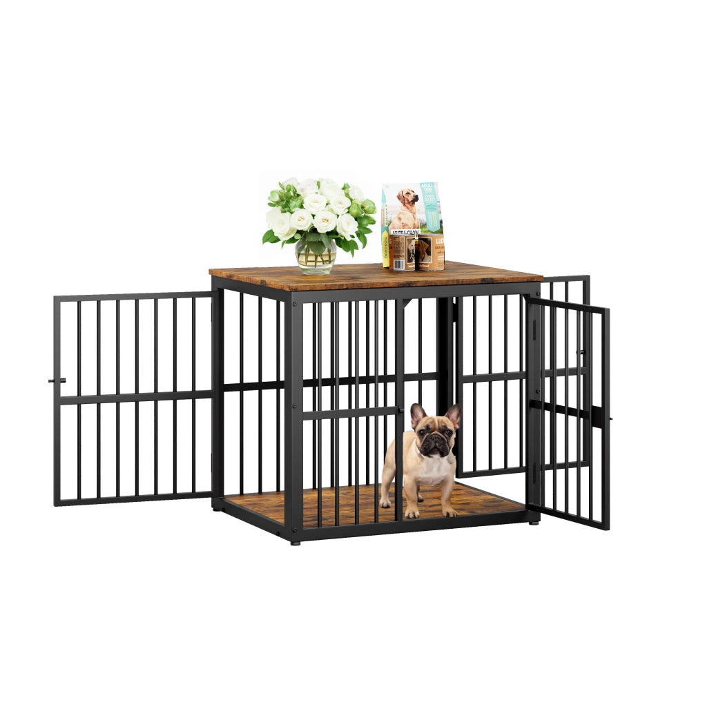 GABBIA PER CANI con 3 porte 68,4x53x61 cm Nero/Marrone con piano d'appoggio