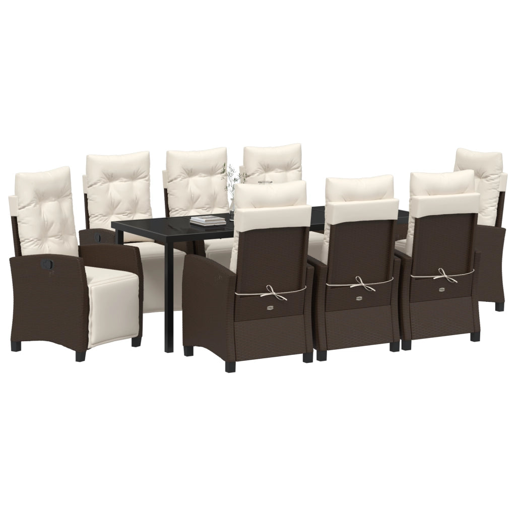 Set da Pranzo per Giardino 9 Pezzi Rattan PE Marrone