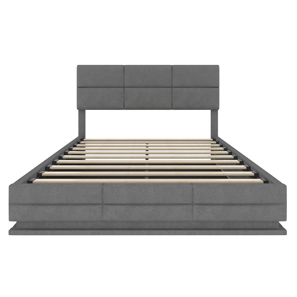 Letto 160x200cm imbottito - Xylo - velluto grigio USB idraulico LED