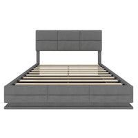 Letto 160x200cm imbottito - Xylo - velluto grigio USB idraulico LED