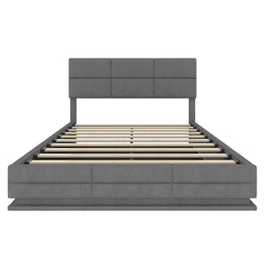 Letto 160x200cm imbottito - Xylo - velluto grigio USB idraulico LED