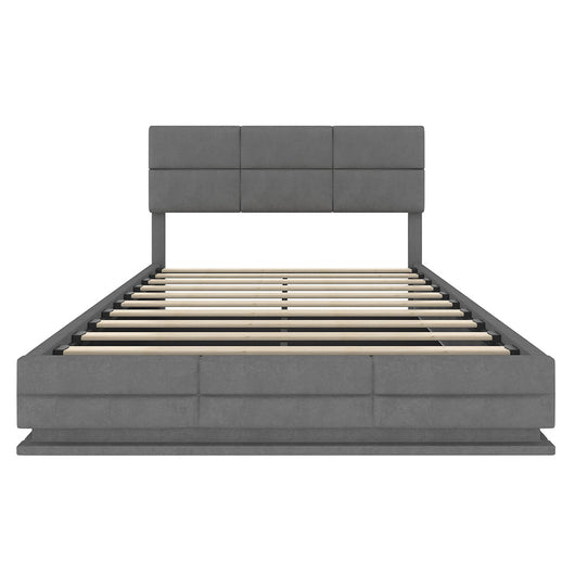 Letto 160x200cm imbottito - Xylo - velluto grigio USB idraulico LED