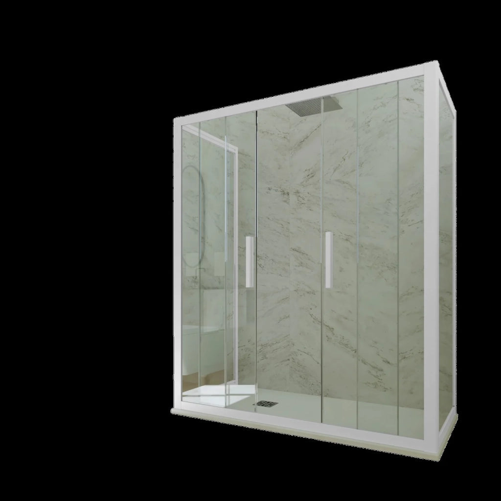 Box doccia 3 lati 80x160x80 CM H 200 Vetro Trasparente Profilo Bianco mod. Star Trio