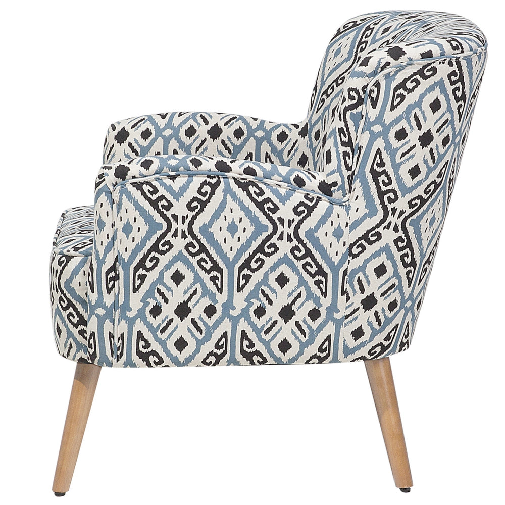 Poltrona Rivestimento in tessuto Multicolore Poggiapiedi Gambe in legno Motivo Retro Boho Soggiorno