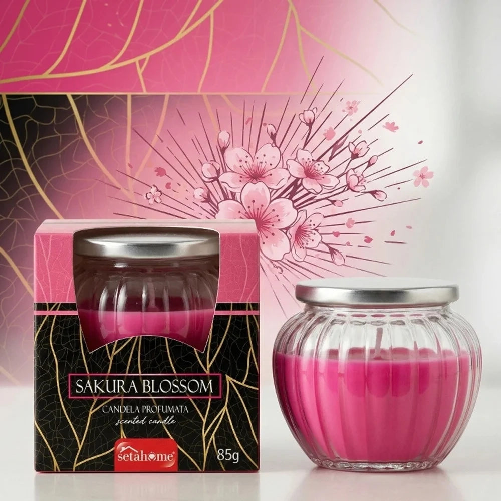 Trade Shop - Candela Profumata Ambienti Vasetto Vetro Decorativo Fragranza Fiori Di Ciliegio 85g 029917 -