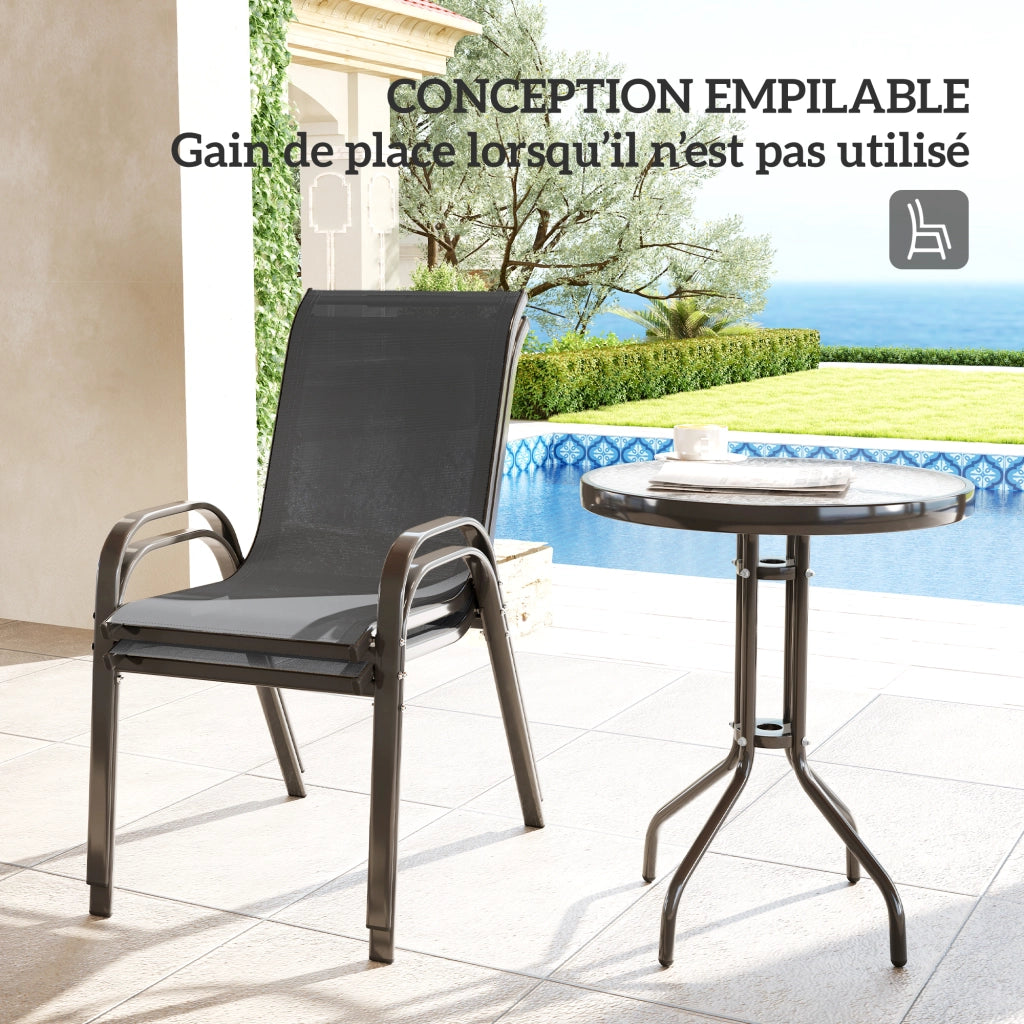 Set Salotto da Giardino ¨C zephmum ¨C Grigio, Polipropilene, Impilabile, Piano Vetro