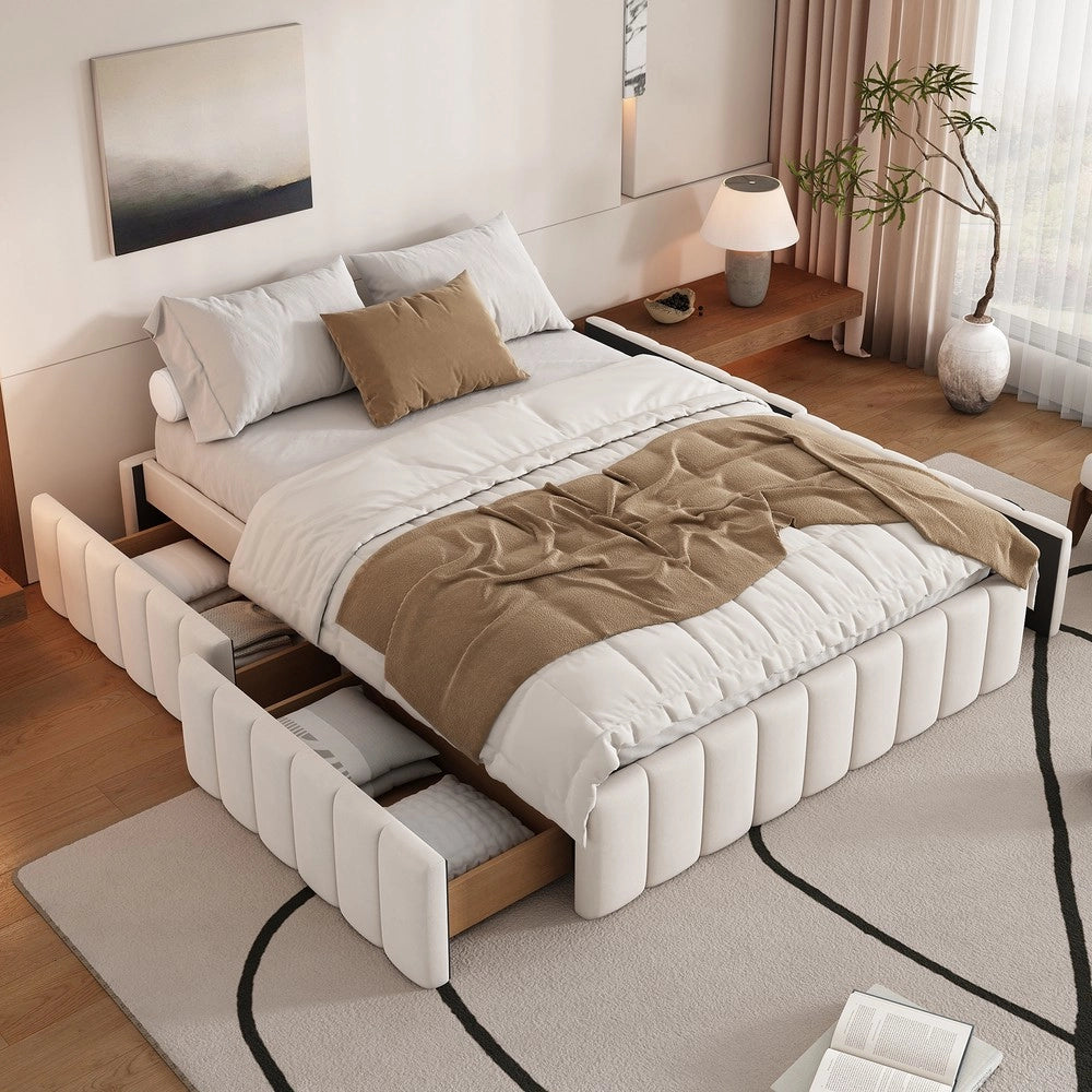 Letto Imbottito 140x200 senza Testiera ¨C MINIMAL ¨C Beige, con Rete a Doghe