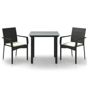 Set da Pranzo da Giardino 3 pz | Set Salotto da Giardino con Cuscini Nero in Polyrattan