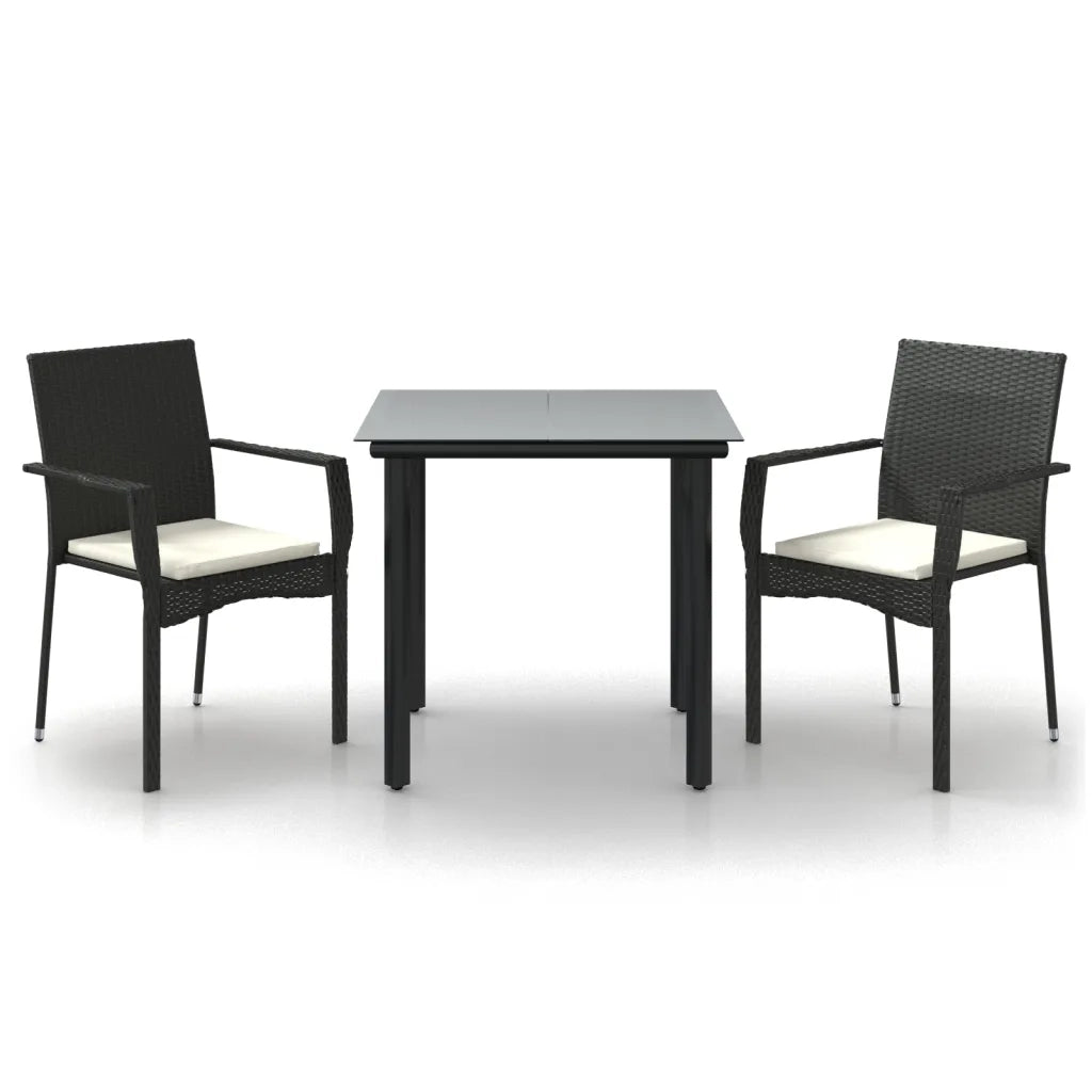 Set da Pranzo da Giardino 3 pz | Set Salotto da Giardino con Cuscini Nero in Polyrattan