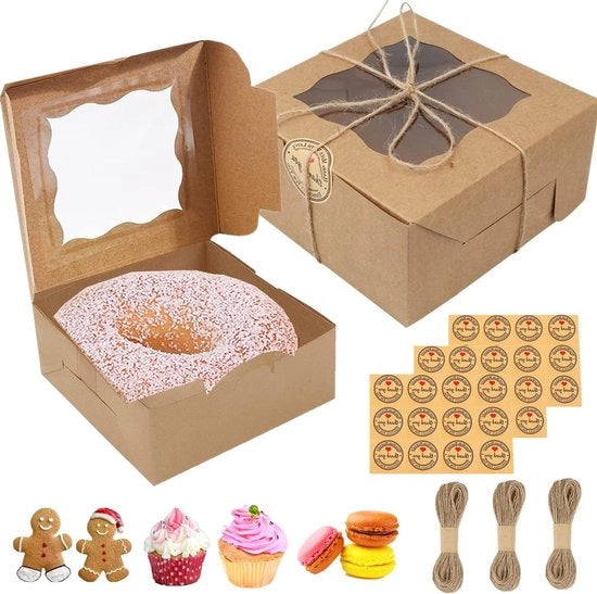 Scatola per Torta con Finestra in Carta Kraft per Pasticceria Dozzina | 30 Pack 6x6x3 pollici Scatola per Torta Singola | Marrone | per Piccole Torte Cupcake Torta Donuts