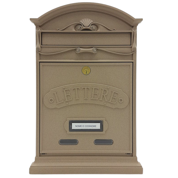ALUBOX LETTERE Cassetta Postale Da Esterno 42X27X8,5 Cm Cassetta Posta Alluminio Pressofuso Cassetta Lettere Serratura Ottone Apertura A Vasistas Impermeabile Formato Rivista COLORE: SABBIA