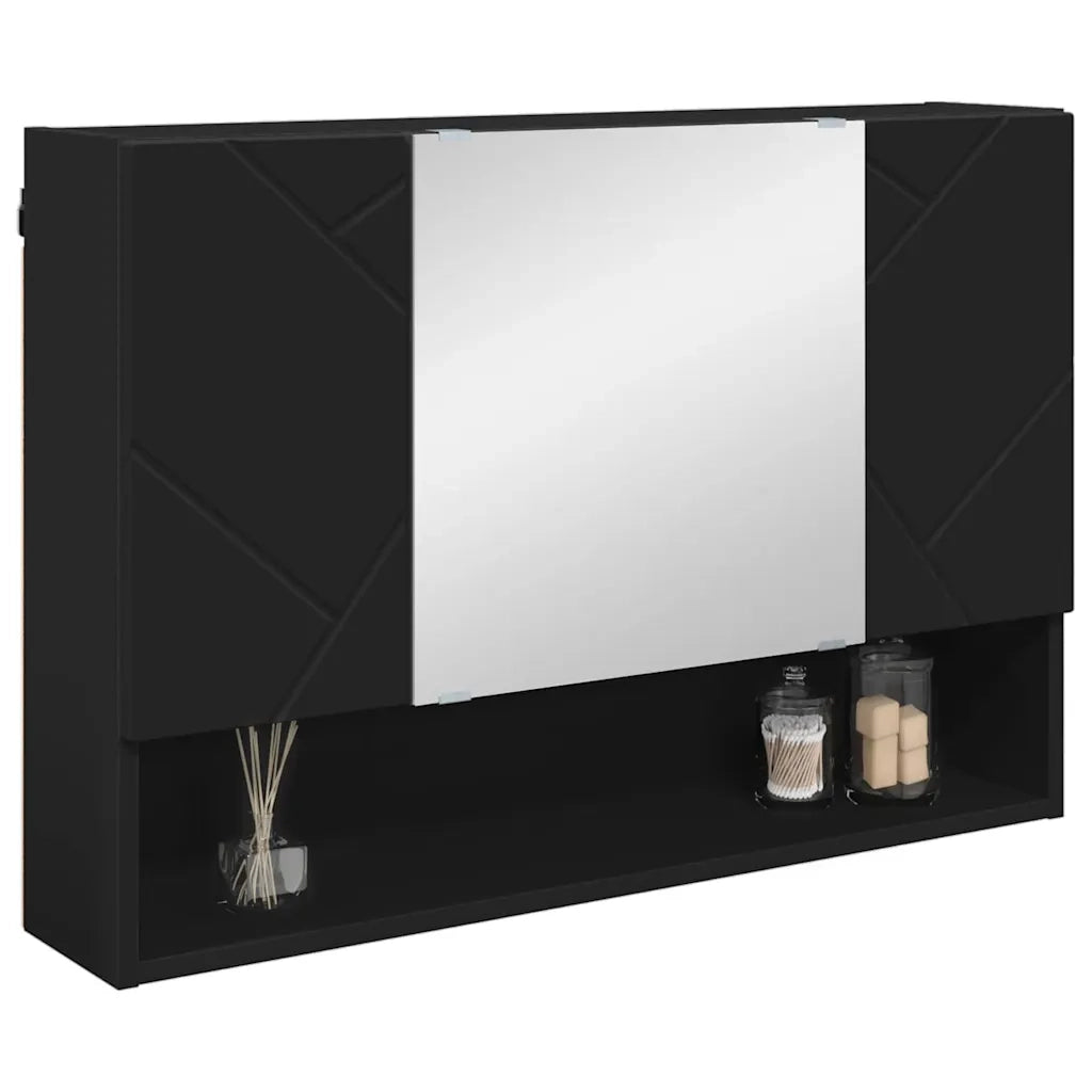 Mobiletto per specchio-Mensola con Specchio Nero 80 x 17 x 55 cm Legno multistrato