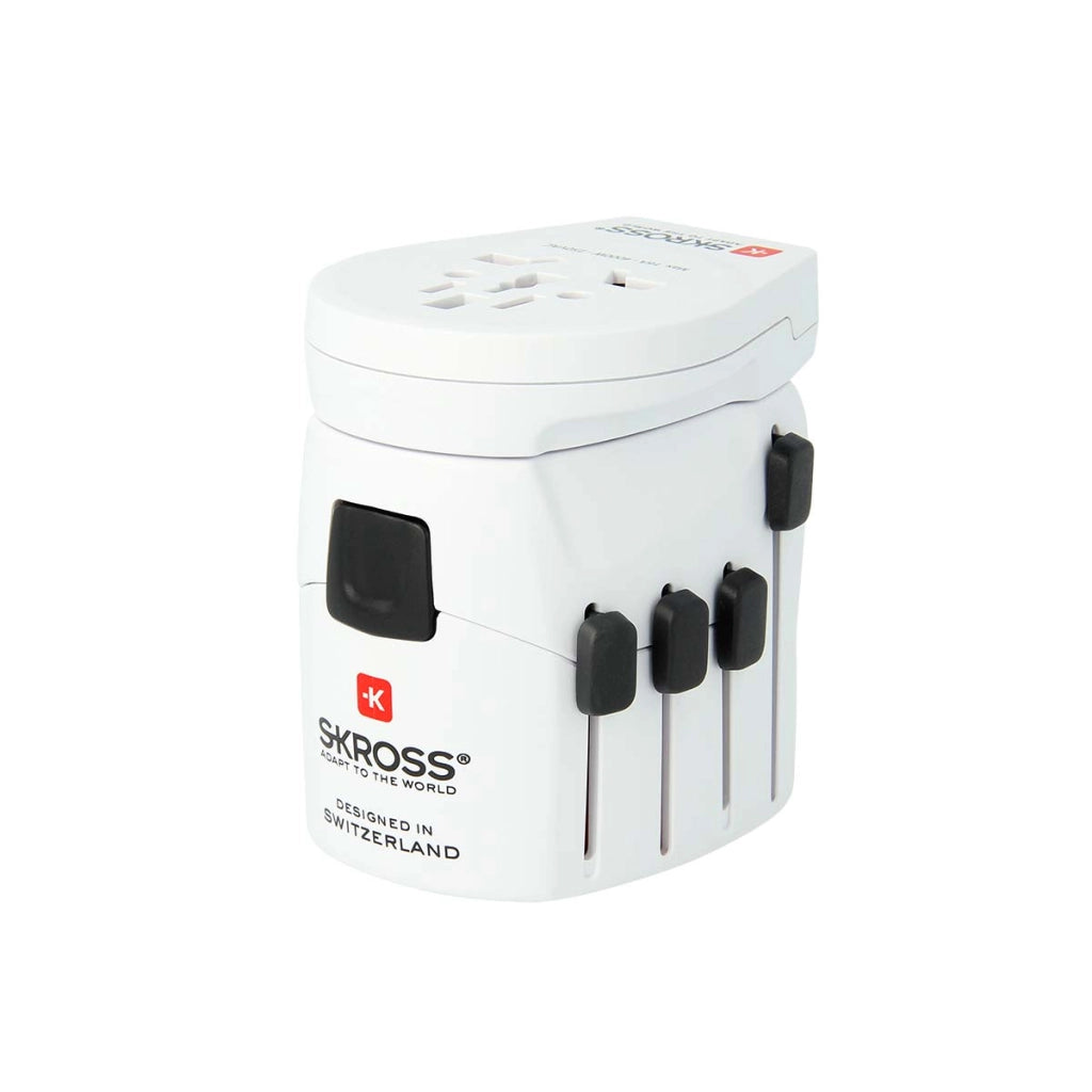 Adattatore da viaggio mondiale a 3 poli con porta USB 12W 2,4A Bianco Skross