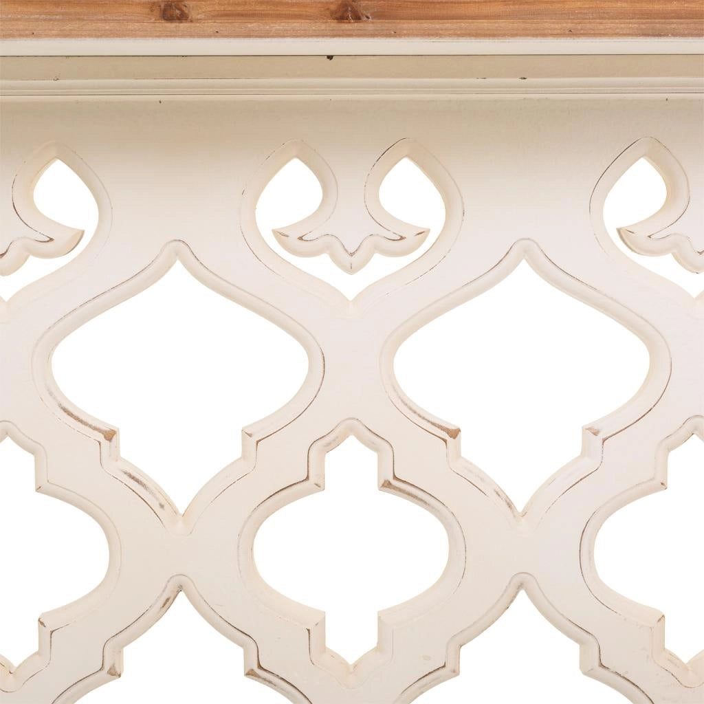 Mobile da ingresso in legno bianco intagliato 142x30x78,50h