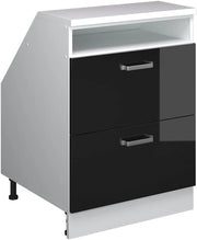 Mobile sottotetto Rion, Nero lucido, 60 x 81.6 cm con 2 cassetti, carcassa 60 cm profondità, adatto per il salvaspazio sotto tetti spioventi