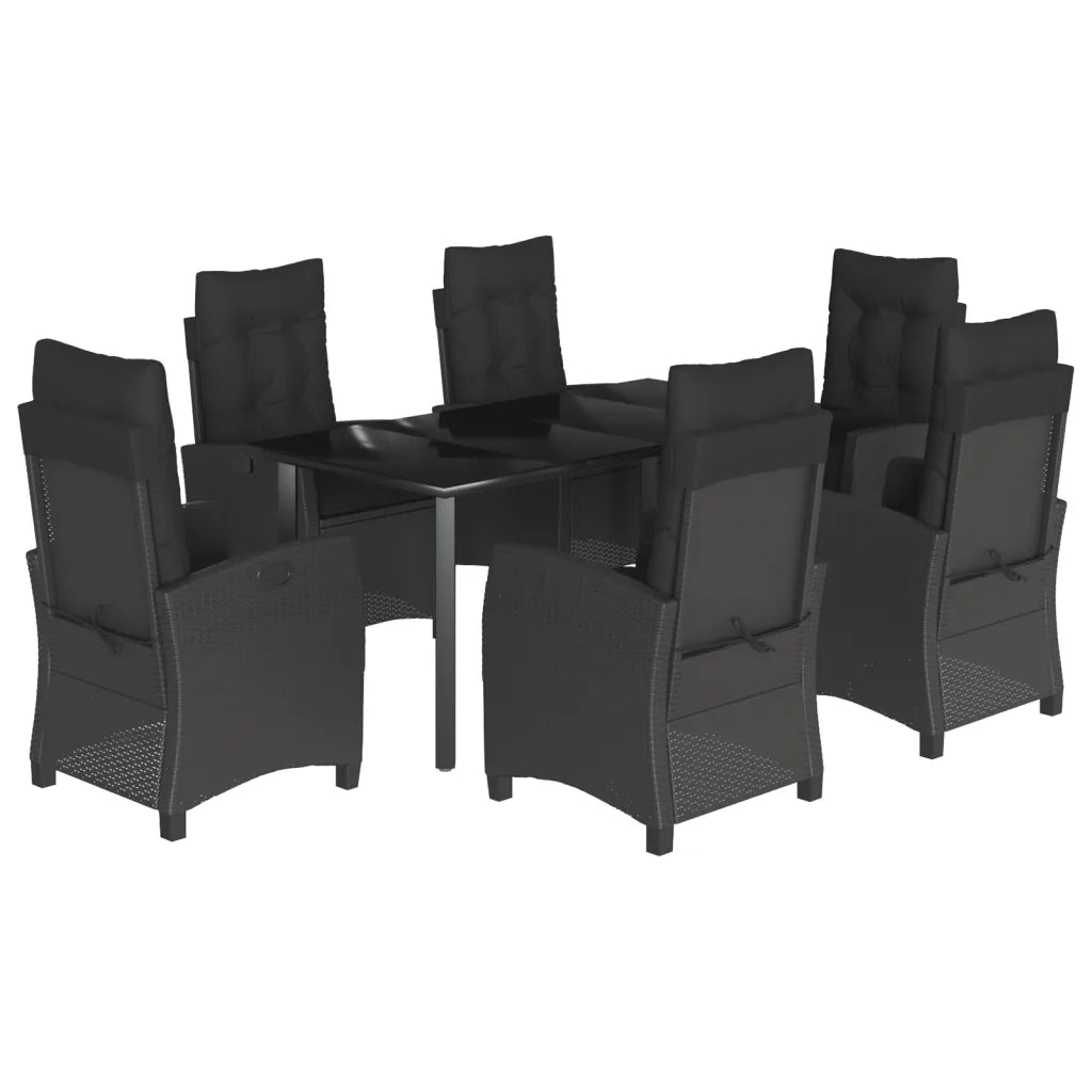 Set da Pranzo da Giardino 7 pz Nero con Cuscini in Polyrattan