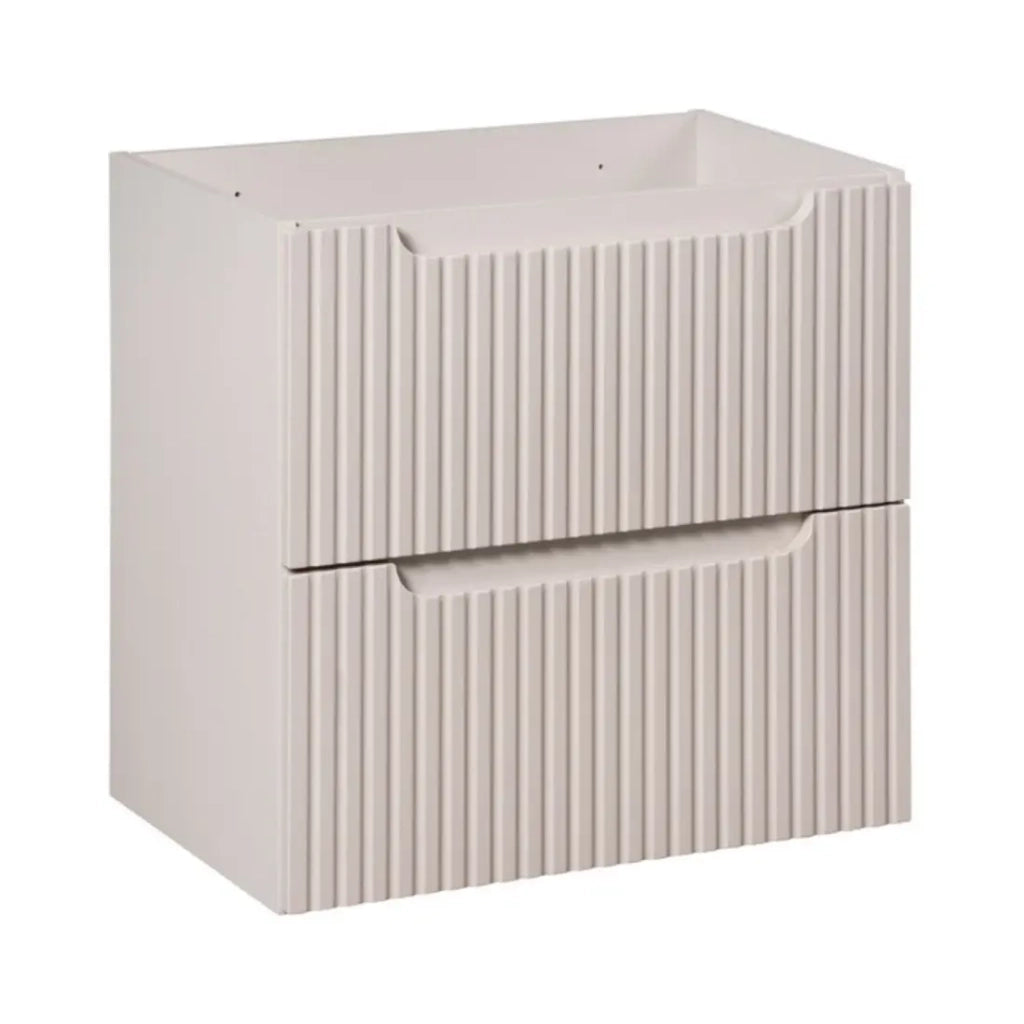 Set da bagno VANO cachemire e bianco 60cm: mobiletto sottolavabo con cassetti scanalati verticalmente + lavabo incassato