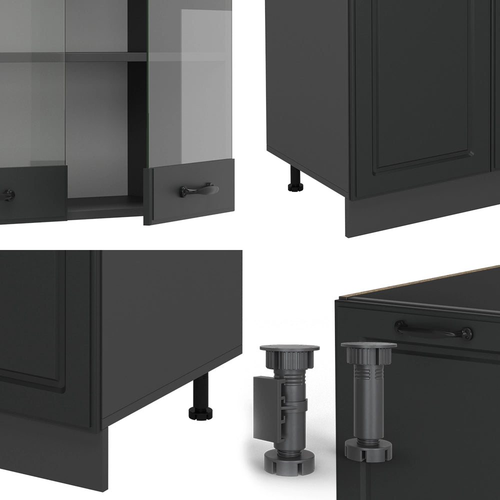 Vicco Cucina componibile Casa di campagna antracite/antracite 300 cm con armadio alto, senza piano di lavoro