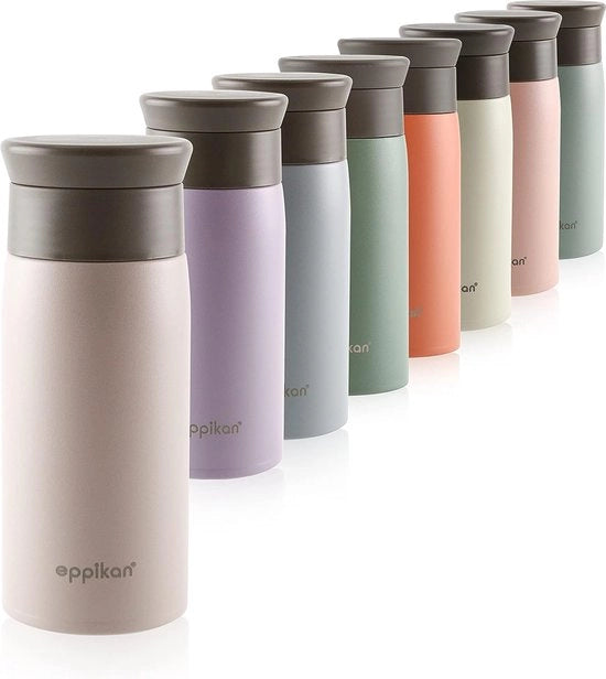 Termos di acciaio inossidabile, tazza per caffè, tazza di caffè da portare via, 350 ml, 500 ml termos di viaggio, senza grassi con apertura di consumo igienizzante 360° (grigio lavanda, 350 ml)