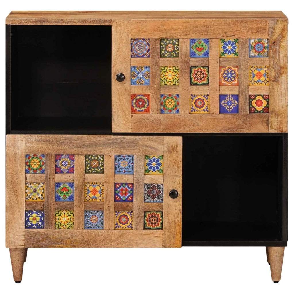 Credenza Naturale 80 x 33 x 75 cm Legno di mango massello