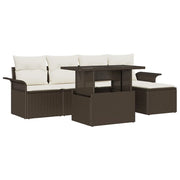 Set Divano da Giardino con cuscino 6 pcs Marrone Poly Rattan