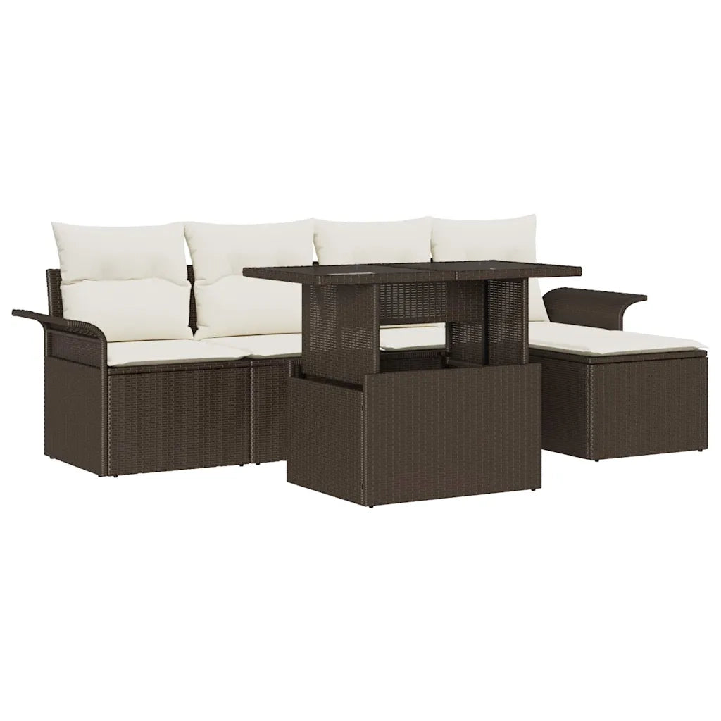 Set Divano da Giardino con cuscino 6 pcs Marrone Poly Rattan