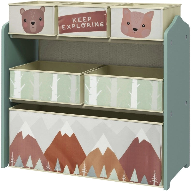 Libreria per bambini 63x30x66 cm con 3 scomparti piccoli; 2 medi e 1 grande in legno verde