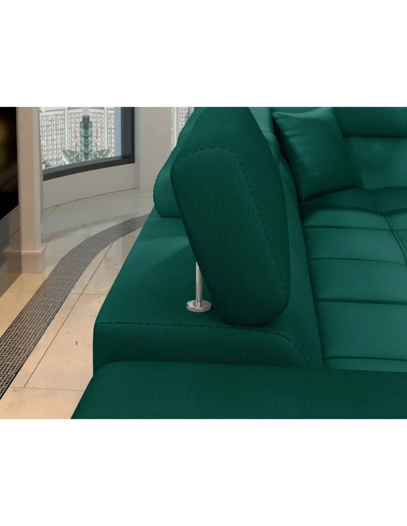 Divano angolare convertibile PALAZZO 4 posti verde scuro – angolo sinistro con 1 cuscino