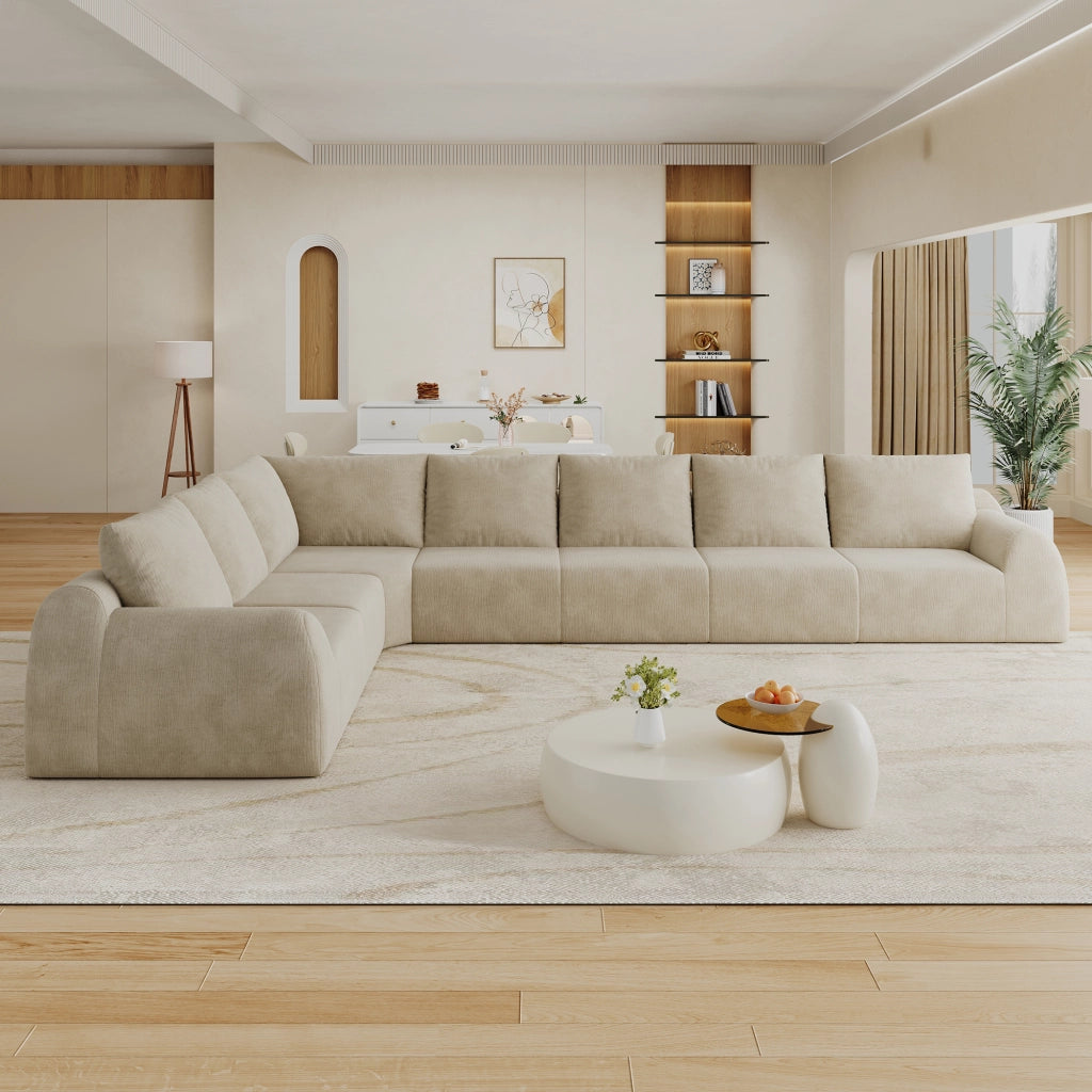 Divano angolare 401 cm senza struttura in tessuto chenille cachi