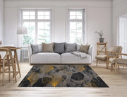 Tappeto Arredo Moderno Morbido in Ciniglia Ingresso Antiscivolo Prodotto Italiano  Soggiorno Camera Salotto Disegni Piazzati Cotone Varie Misure Grande Ginko/Antracite - 115x175 cm