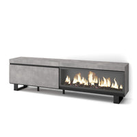 Mobile TV Soggiorno, 208x35x57cm, Per TV fino a 80", Camino elettrico XXL, Design industriale, grigio cemento RF3212