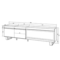 Mobile TV Soggiorno, 208x35x57cm, Per TV fino a 80", Camino elettrico XXL, Design industriale, grigio cemento RF3212