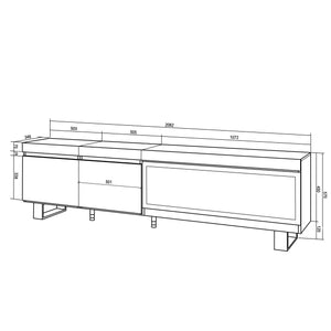 Mobile TV Soggiorno, 208x35x57cm, Per TV fino a 80", Camino elettrico XXL, Design industriale, grigio cemento RF3212