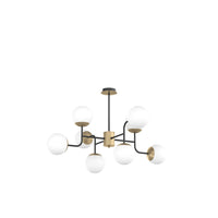 Lampadario Moderno Clear Metallo Nero E Ottone Vetro Bianco 8 Luci E27