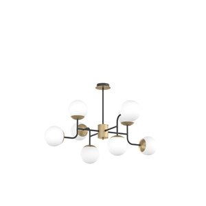 Lampadario Moderno Clear Metallo Nero E Ottone Vetro Bianco 8 Luci E27