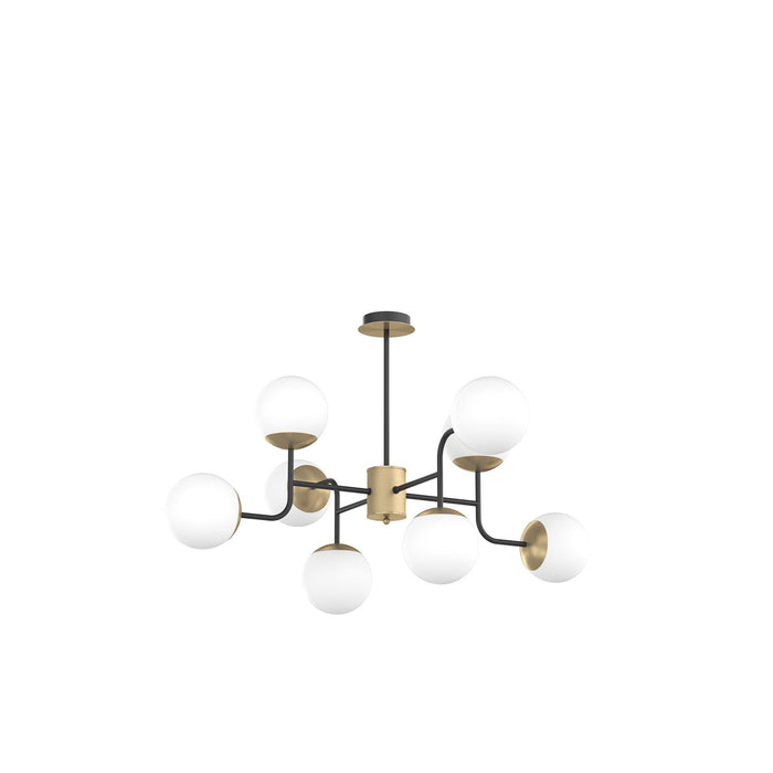 Lampadario Moderno Clear Metallo Nero E Ottone Vetro Bianco 8 Luci E27