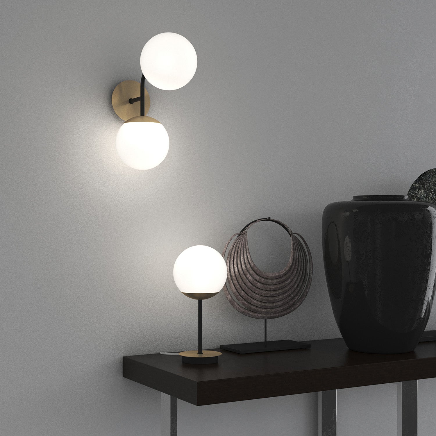 Abatjour Moderno Clear Metallo Nero E Ottone Vetro Bianco 1 Luce E27