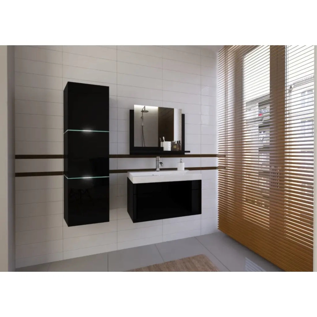 Set di mobili da bagno neri, collezione OWL. Colonna, mobile sottolavabo, lavabo 80cm.