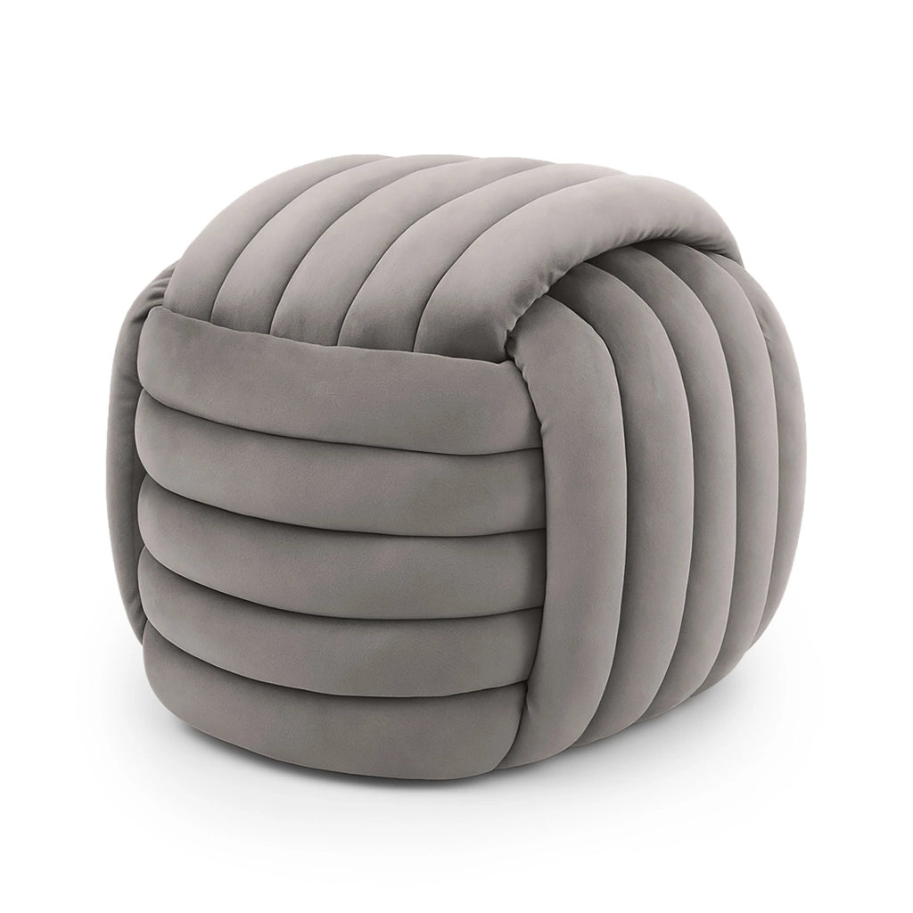 Pouf annodato in velluto 53 cm NILO Grigio Chiaro