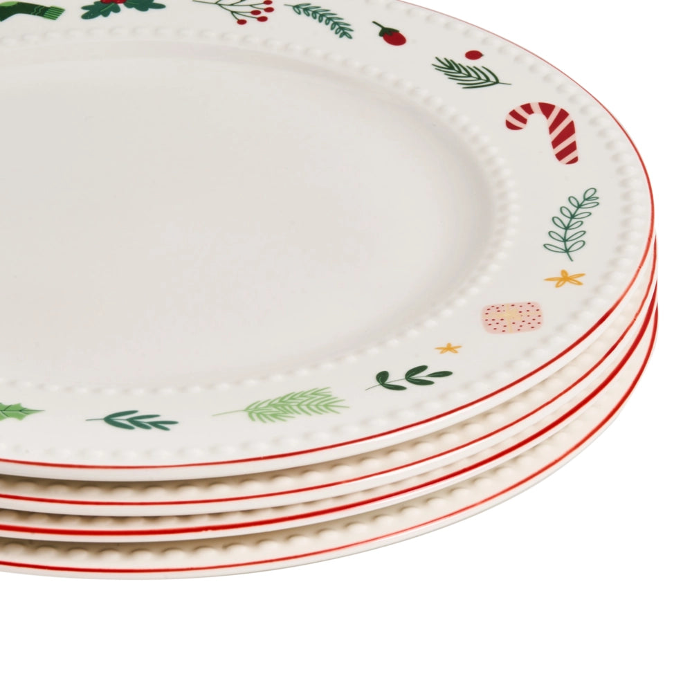Set di 12 pezzi Porcellana bianca Finitura smaltata reattiva fatta a mano Servizio per 4 persone Effetto martellato Natale Cucina Sala da pranzo