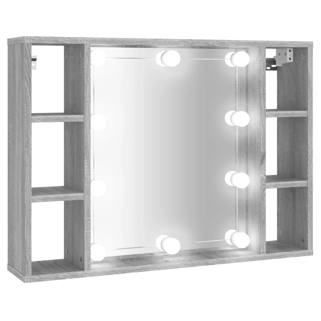 Armadio a specchio con illuminazione a LED 76 x 15 x 55 cm grigio 02_0006678