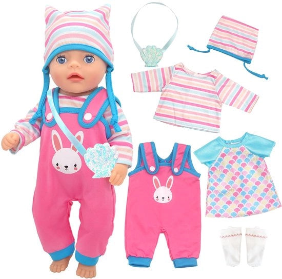 Set di vestiario per bambole di alta qualità - 6 pezzi - Cappello/Calze/Abito - Adatto per bambole di 30-35 cm - Ideale regalo di compleanno - Facile da indossare - Abbigliamento per bambole