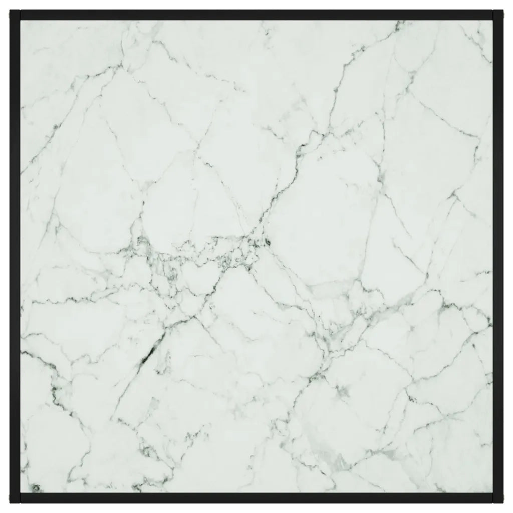 Tavolino da Salotto Nero con Vetro Marmo Bianco-Tavolino da soggiorno 90x90x50 cm