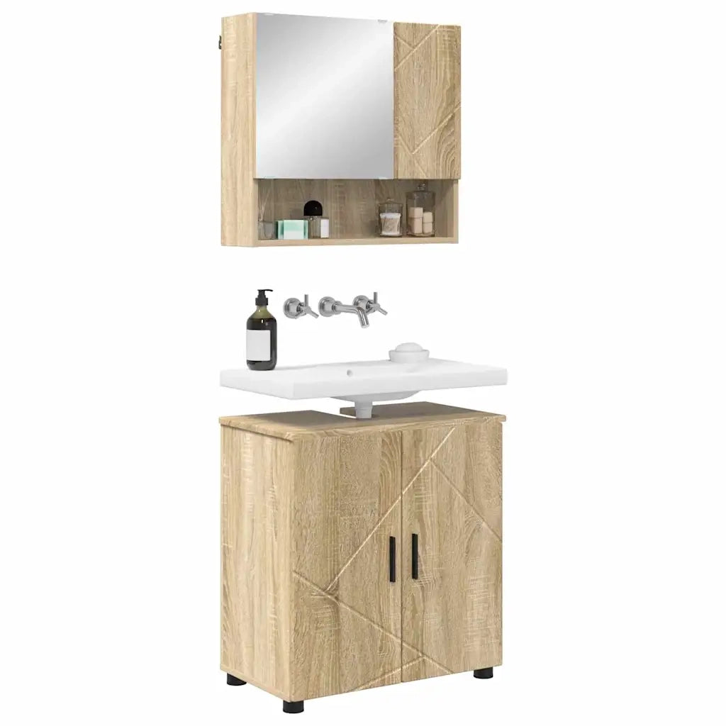 Set di mobili per il bagno con porta 2 pcs Rovere Sonoma 3392935