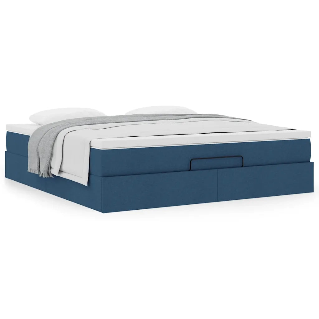 Struttura Letto Pouf con Materasso Blu 160x200 cm in Tessuto 3311126