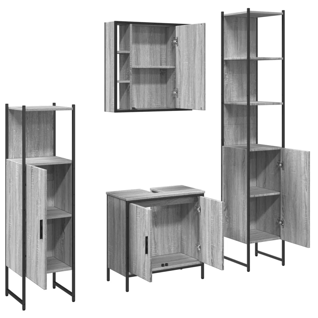 Set Mobili da Bagno 4 pz Grigio Sonoma in Legno Multistrato